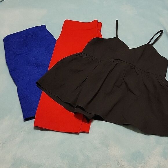 Forever 21 Dresses & Skirts - **SMALL BUNDLE** 2 skirts, 1 red & 1 blue along with 1 black Halter top SMALL